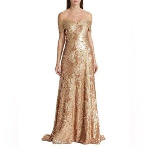 Rene Ruiz Collection Sequined Off-The-Shoulder Gown